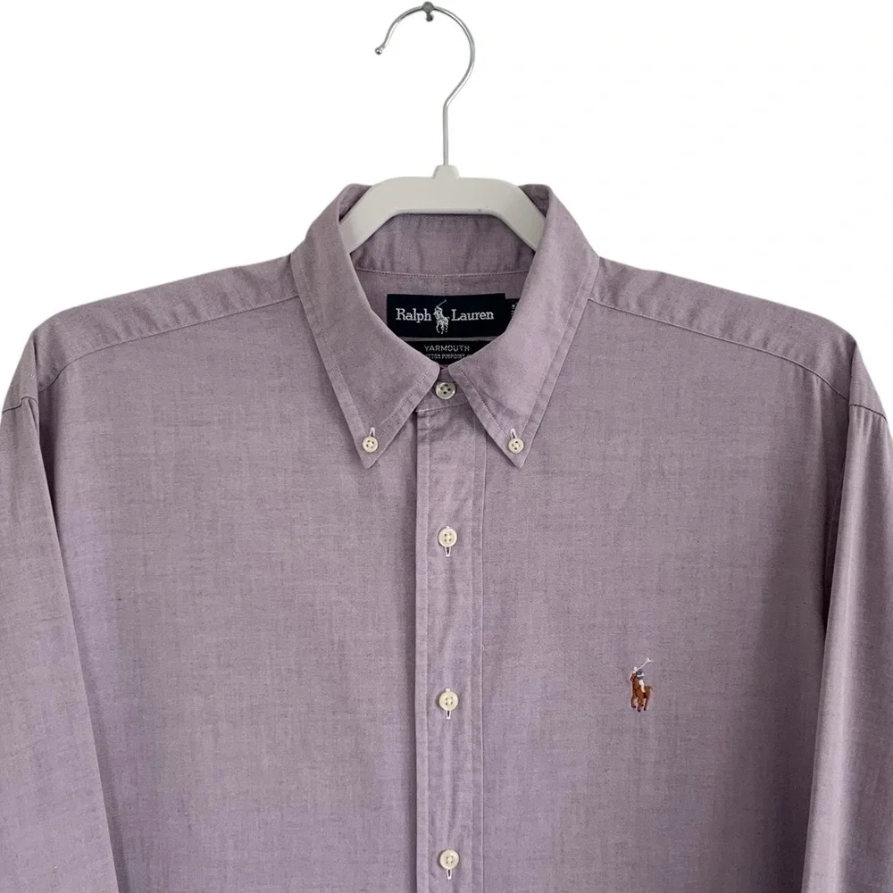 Ralph Lauren Lavender “Yarmouth” 100% Cotton Pinpoint Oxford Shirt - Picture 5 of 10